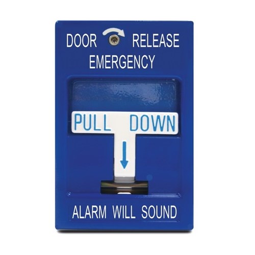 BLUE EMERGENCY DOOR RELEASE PULL STATION